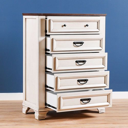 Jennifer Chest of 5 Drawers R1 - A'mica Walnut / Frost White