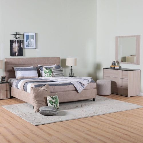 Lugano 180X200 Upholstered King Bed Set-Light Ash / Black