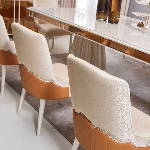 Avniel 1 + 10-Seater Dining Set - Teak Mirror/Champagne/Beige - With 2-Year Warranty