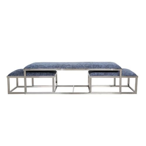 Napoleon Bed Bench Set of 3 - Navy Blue - With 2-Year Warranty