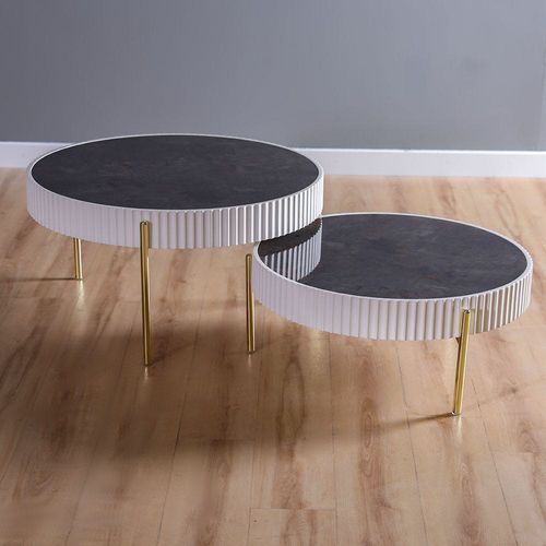 Maine Coffee Table Set Of 2 - Cream / Grey Marble