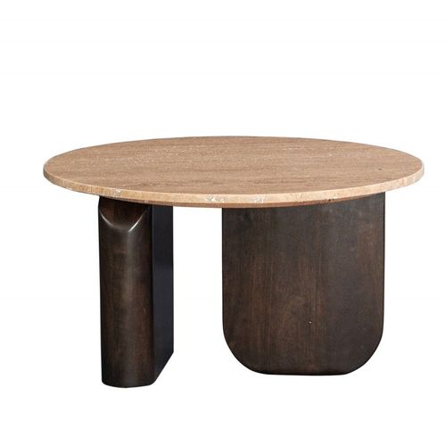 Anya Travertine/ Solidwood Coffee Table Set of 2 - OAK