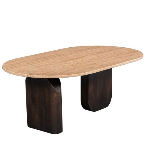 Anya Travertine/ Solidwood Coffee Table Set of 2 - OAK