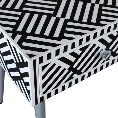 Ikat Solid Wood End Table with Drawer - Black/White - With 2-Year Warranty