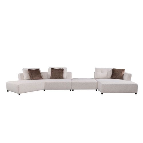 Dexter 6-Seater Fabric Corner Sofa with Stool - White/Dots - With 5-Year Warranty