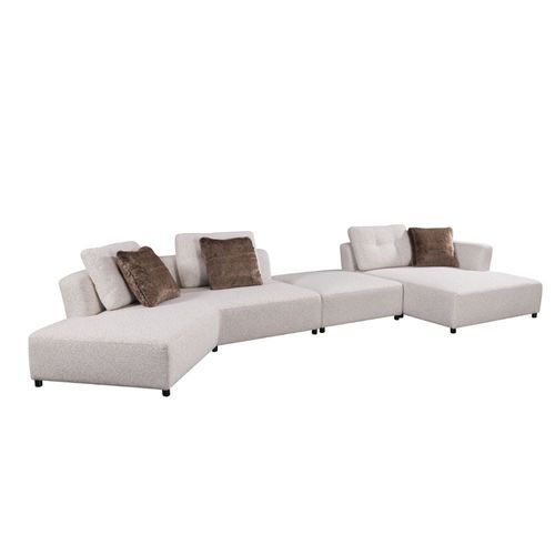 Dexter 6-Seater Fabric Corner Sofa with Stool - White/Dots - With 5-Year Warranty