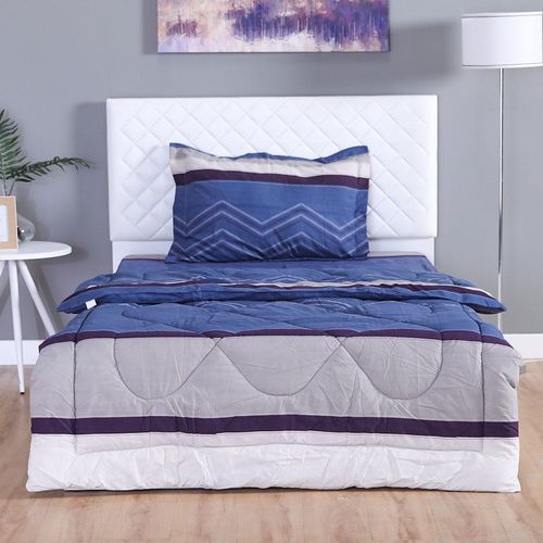 Avenue 3-Piece Single Plush Comforter Set-150x230cm-Blue