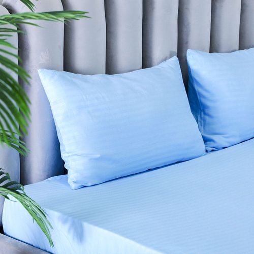 Sterling Cotton Fitted Sheet Satin Stripe 3- Piece Set 160X200+30 Cm Light Blue