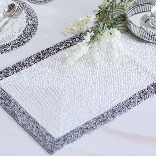Dazzle Beaded Runner 35x90 Cm Rectangle White Grey