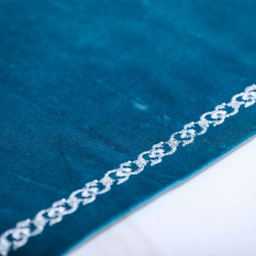 Gracie Zari Embroidery Velvet Runner 35x120 Cm Blue Silver