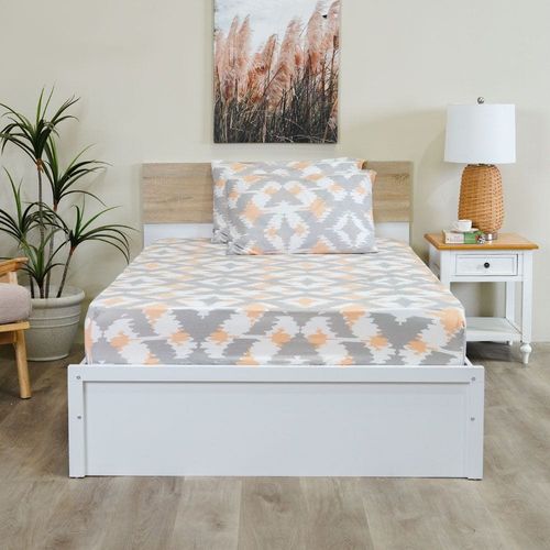 Albany Ikat Queen 3- Pcs Fitted Sheet Set 160x200 Cm Sliver Peach