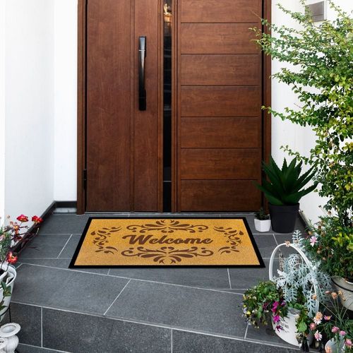 Eco Slim Coir Doormat Welcome 75x45 Cm Brown