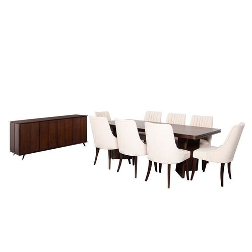 Merriton 1+8 Dining Set - Walnut / Beige