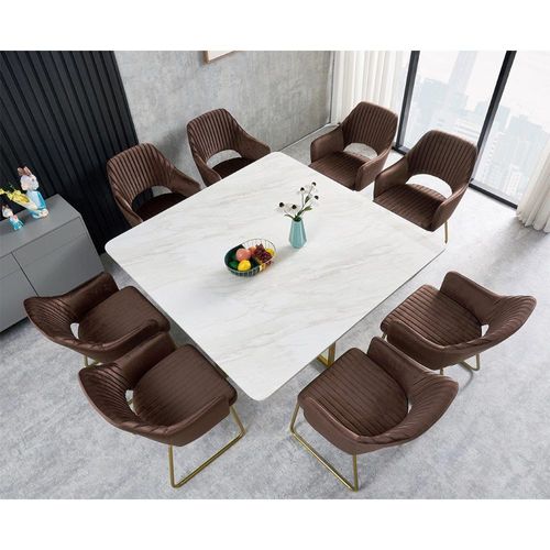Callista 1+8 Dining Set - Marble White / Brown - With 2-Year Warranty