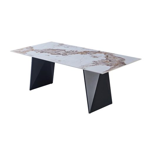 Roseni 1+6 Dining Set - Cream White Sintered Stone /Brown