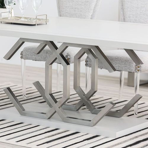Aero 1+8 Dining Set - Antique White/Brushed Silver - With 2-Year Warranty
