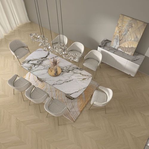Breton 1+8 Dining Set Ceramic- White/Gold