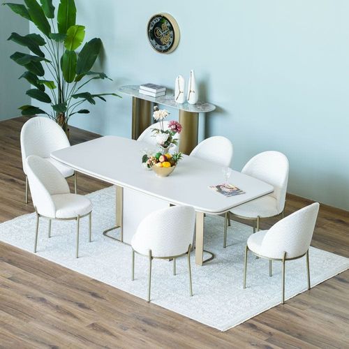 Berlin 1 + 8 Dining Set - Powder Beige/Gold