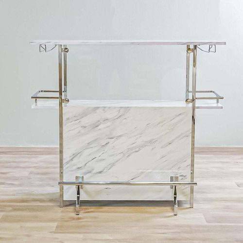 Junia Bar Table - White Marble / Chrome