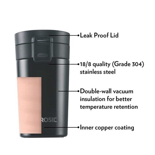 Borosil Vacuum Coffeemate Mug Black 300ml 