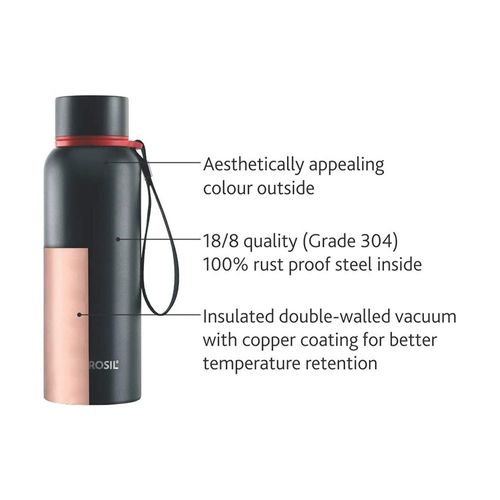 Borosil Vacuum Trek Bottle Black 500ml 