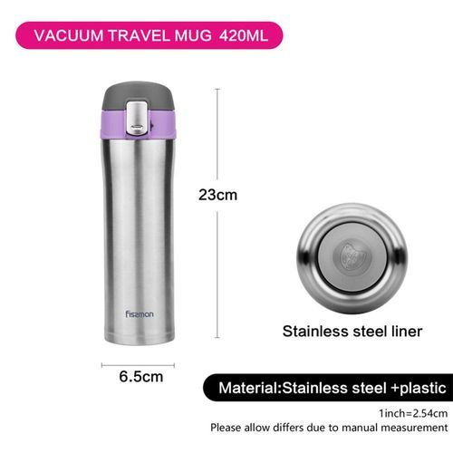 Fissman Double Wall Vacuum Water Bottle Silver/Purple/Black 420ml
