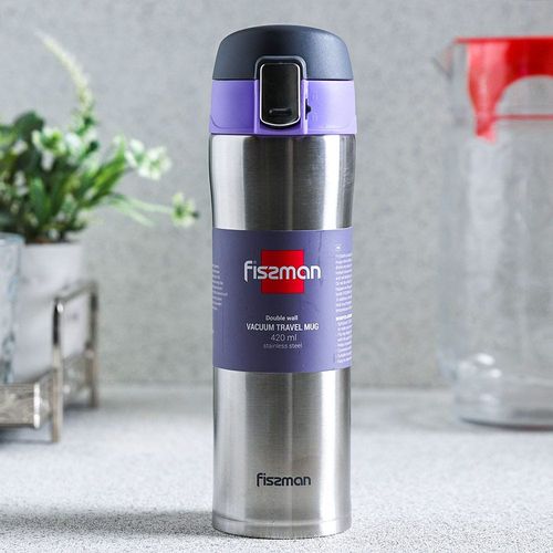 Fissman Double Wall Vacuum Water Bottle Silver/Purple/Black 420ml