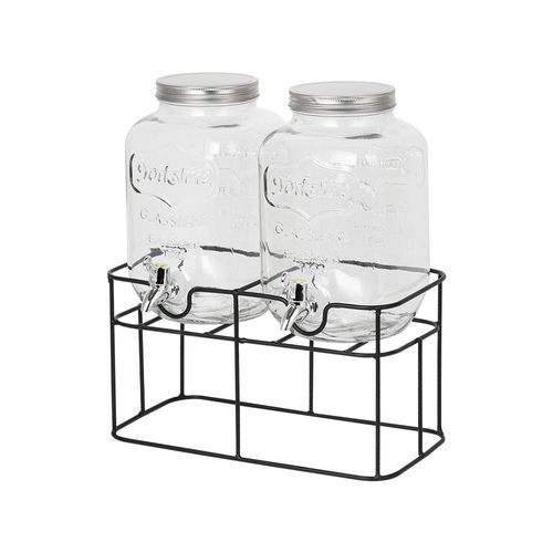  Aresha 2-Piece Glass Juice Dispenser Set W/Metal Lid & Stand Black ( 4L+4L ) 33.5 X 16.5 X 32 HCM 