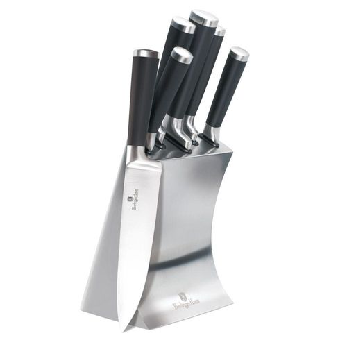 BerlingerHaus 6-Piece knife set with stainless steel stand, black- silver