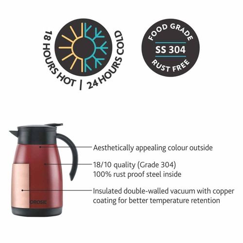 Borosil Vacuum Stainless Steel Teapot Red 1500 Ml