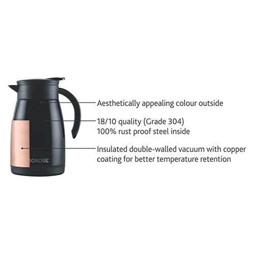 Borosil Vacuum Stainless Steel Teapot Black 750  Ml