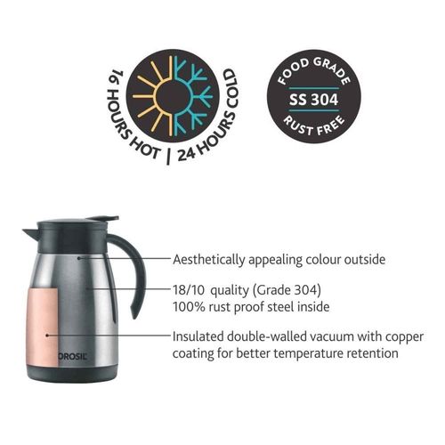 Borosil Vacuum Stainless Steel Teapot 750  Ml