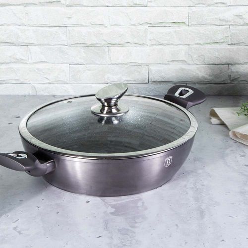 Berlingerhaus Shallow Pot With Lid, 32 Cm,4.9L Metallic Line Carbon Pro Edition