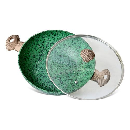 Fissman Wok Malachite 30x9cm With Glass Lid (Aluminum Non Stick Coating)