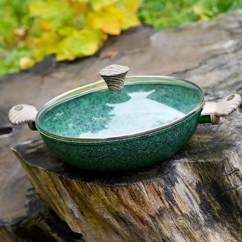 Fissman Wok Malachite 30x9cm With Glass Lid (Aluminum Non Stick Coating)