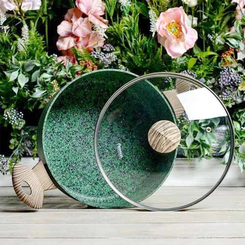 Fissman Wok Malachite 30x9cm With Glass Lid (Aluminum Non Stick Coating)