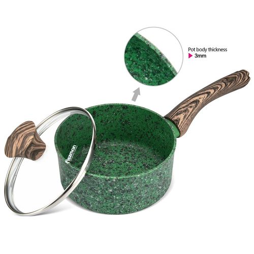 Fissman Sauce Pan Malachite 16x7.8cm/1.4LTR With Glass Lid (Aluminum Non Stick Coating)