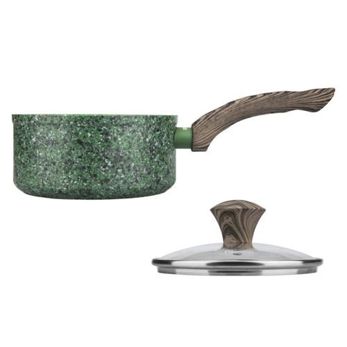 Fissman Sauce Pan Malachite 16x7.8cm/1.4LTR With Glass Lid (Aluminum Non Stick Coating)