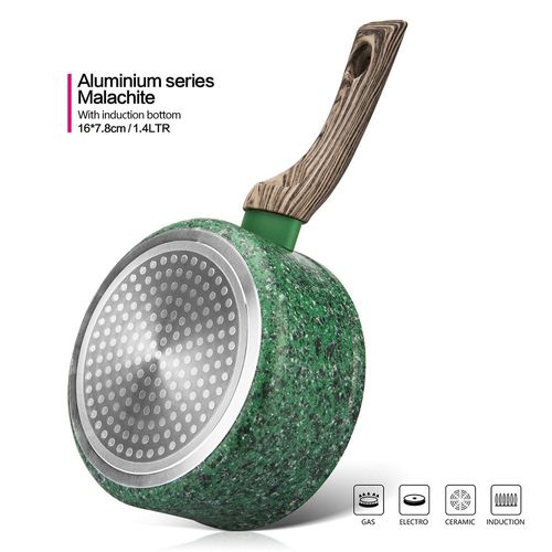 Fissman Sauce Pan Malachite 16x7.8cm/1.4LTR With Glass Lid (Aluminum Non Stick Coating)