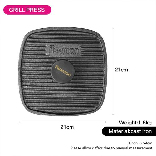Fissman Cuchillo Cast Iron Grill Press 21X21 Cm