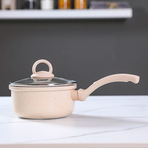 Smoky Cream Marble Coating 16Cm Sauce Pan - 15023
