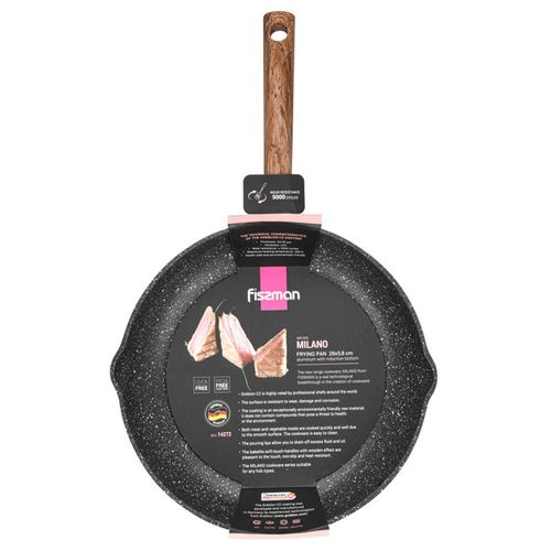 Fissman Frying Pan Milano Aluminum Greblon C2 Non Stick Coating With Bakelite Handle And Induction Bottom Black 28x5.8cm