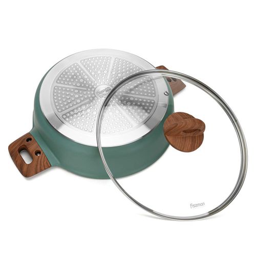 Fissman Casserole With Glass Lid Aluminium Coating Shallow And Induction Bottom 28x7.2cm/3.8LTR Green