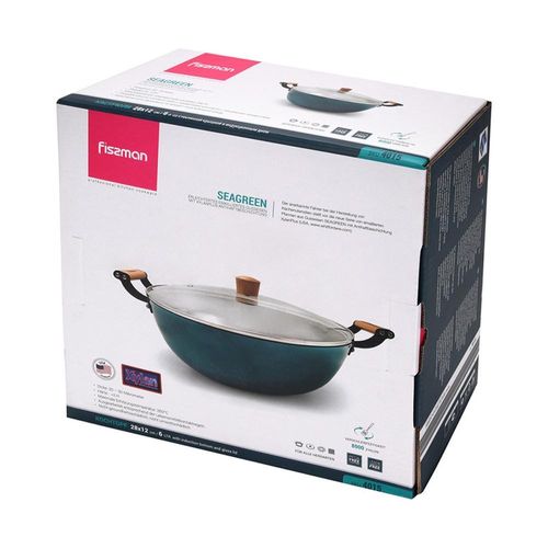 Fissman Stockpot Seagreen 28X12Cm/6Ltr With Glass Lid (Enamelled Lightweight Cast Iron) 