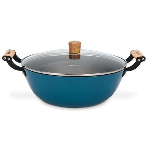 Fissman Stockpot Seagreen 32X12.5Cm/8Ltr With Glass Lid (Enamelled Lightweight Cast Iron) 