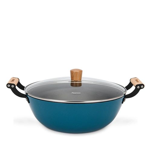 Fissman Stockpot Seagreen 32X12.5Cm/8Ltr With Glass Lid (Enamelled Lightweight Cast Iron) 