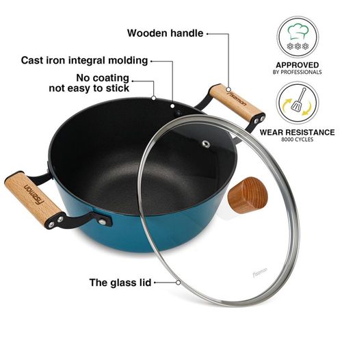 Fissman Stockpot Seagreen 32X12.5Cm/8Ltr With Glass Lid (Enamelled Lightweight Cast Iron) 