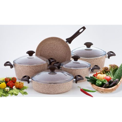 Falez 9-Pc Premium Granite Cookware Set - Cream  