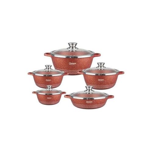 10-Piece Granite Cookware Set Brown/Clear/Silver Very Small Casserole 20, Small Casserole 24, Medium Casserole 28, Large Casserole 32, Shallow Casserole 28cm