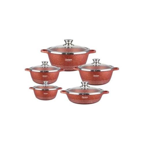 10-Piece Granite Cookware Set Orange/Clear/Silver Very Small Casserole 20, Small Casserole 24, Medium Casserole 28, Large Casserole 32, Shallow Casserole 28cm